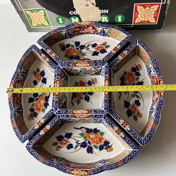Vtg Dynasty Imari Lazy Susan 5 Section Floral Japanese Porcelain Revolving Set - Picture 6 of 7